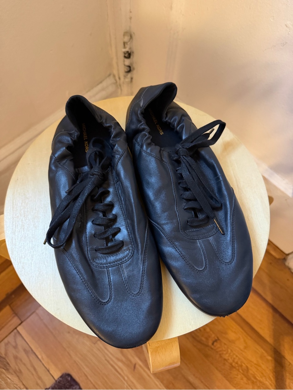 Michael Kors Black Leather Lace-Up Sneakers with Slim Silhouette
